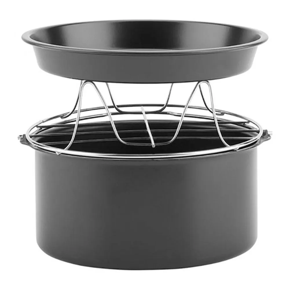 

1Set Air Fryer Accessories Stainless Steel 6 Inch Cake Pizza Pan Baking Supplies Steam Rack Kitchen Tools for Baking Cooking