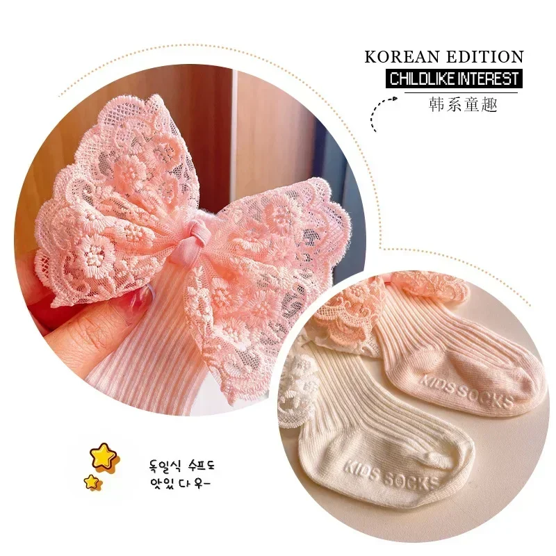 Infant Baby Sock Headband for Toddler European Style Ruffle Bowknot Calf Sock for Newborn Lace Headband Cute Photograpjy Props