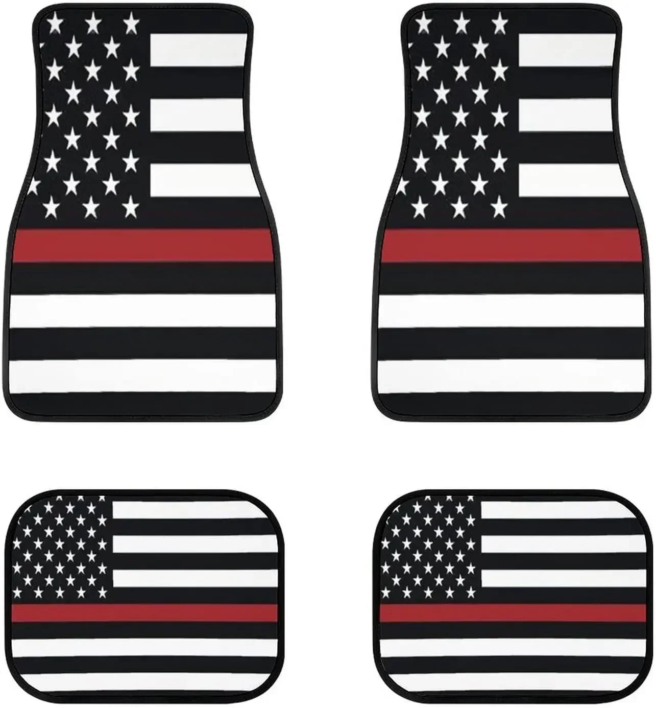 

Red Line Firefighter American Flag Car Floor Mats Front & Rear Liners Set, Universal Fit Auto Carpet Floor Mats Set Of 4