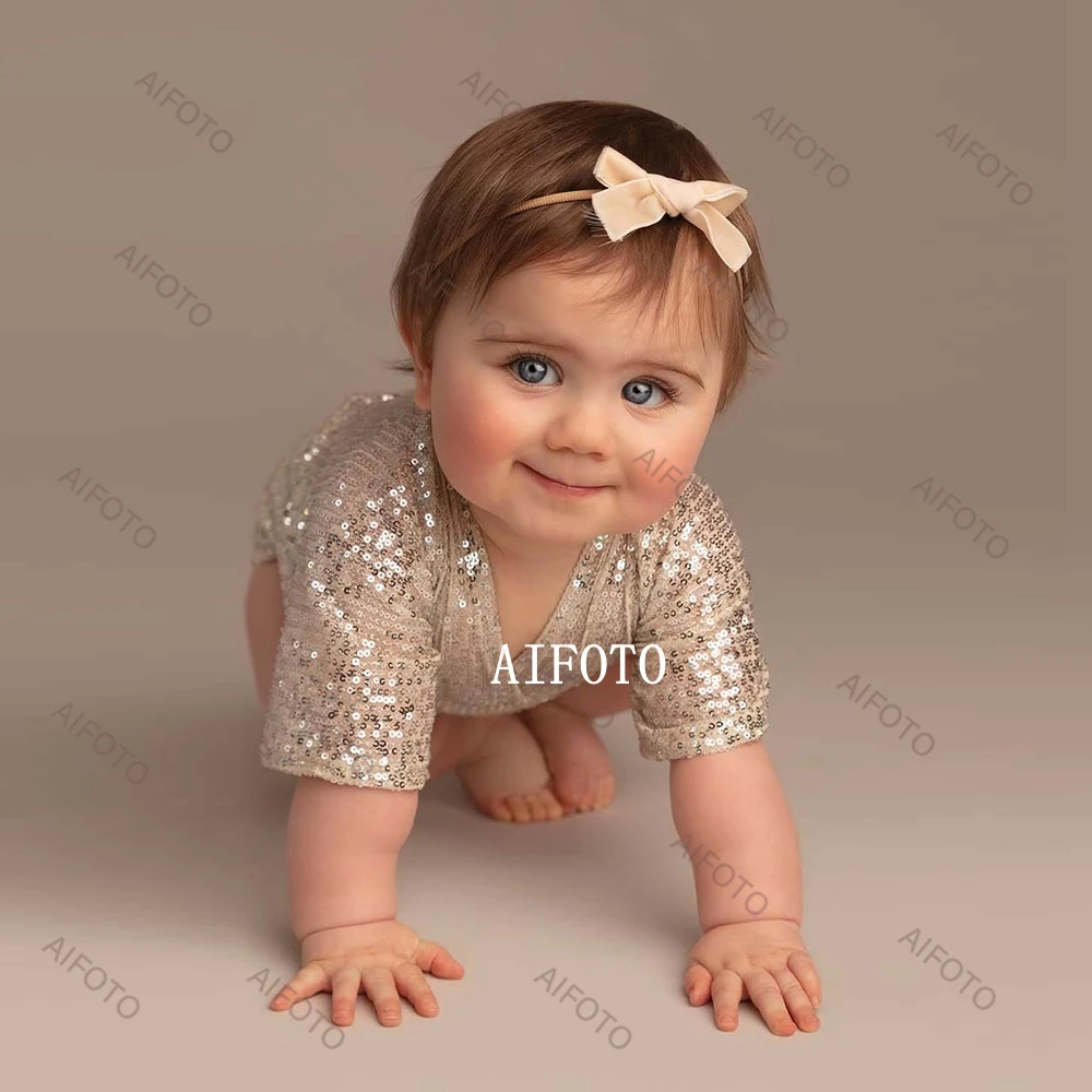 Newborn Girls Clothes Photography Outfit Bodysuits One Year Old Infant Jumpsuit Sequin Dress Baby Costume Shoot Prop Accessories