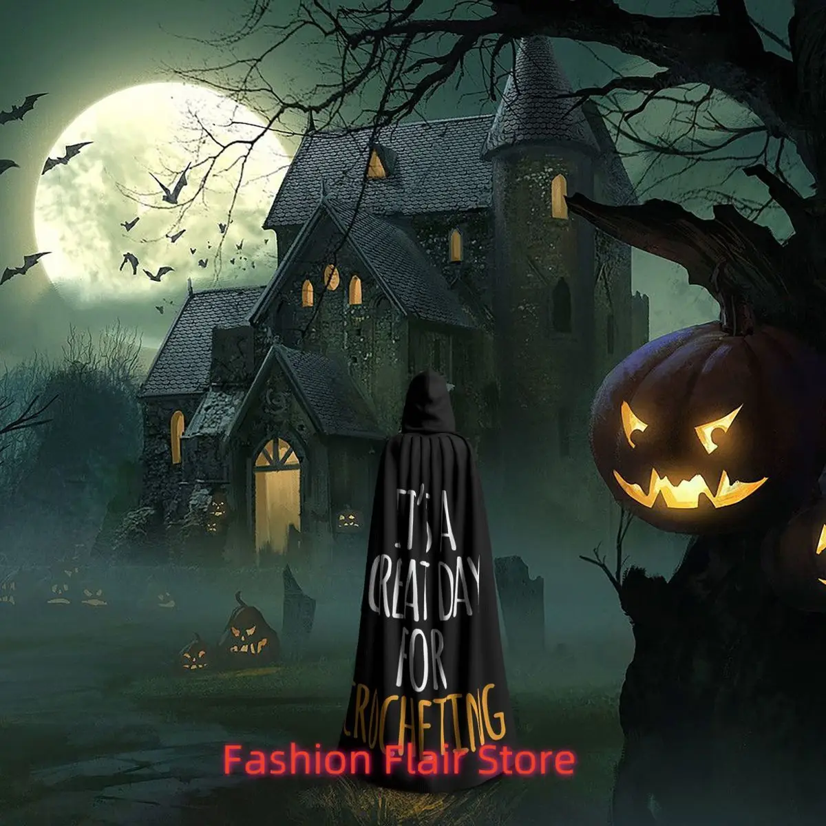 It's A Great Day For Crocheting Long Hooded Cloak Witch Medieval Costume Cosplay Cape HalloweenVampire Adult Unisex - view 6