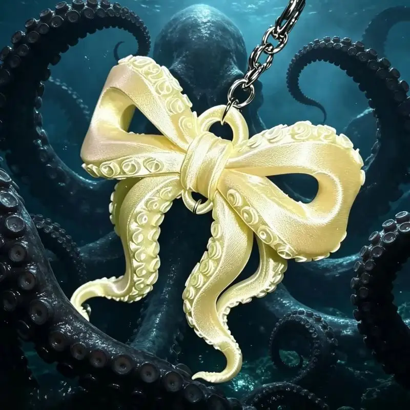 Korean Fashion Octopus Tentacle Bow Keychains Bag Pendant Phone Hanging Chain Keychain Women Key Ring Gifts 3D Printed