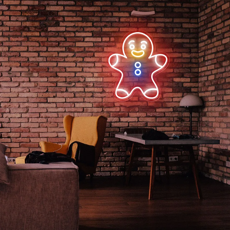 Gingerbread Man LED Neon Sign Christmas Decor Neon Signs Night Light 3D Wall Art & Game Room Bedroom Living Room Decor Lamp