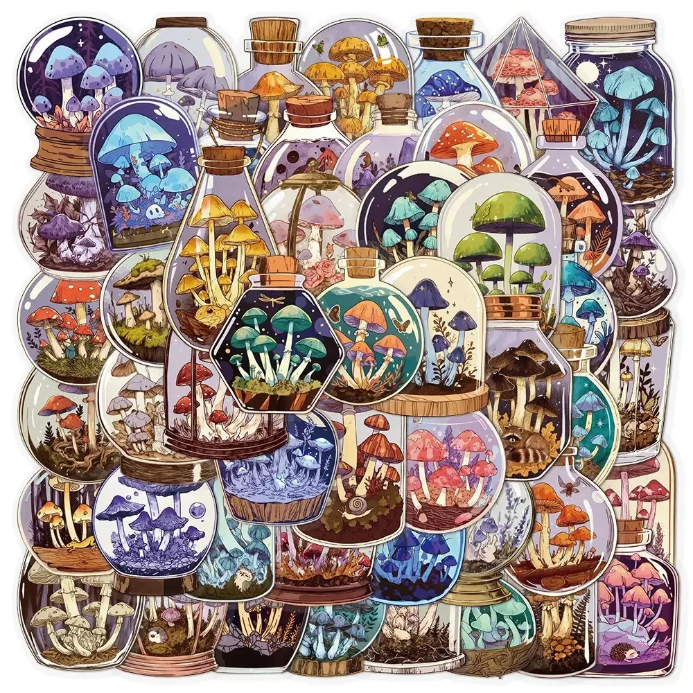 

10/50PCS Vintage Glass Bottle Mushroom Transparent Stickers Phone Laptop Luggage Skateboard Graffiti Waterproof Decals Sticker