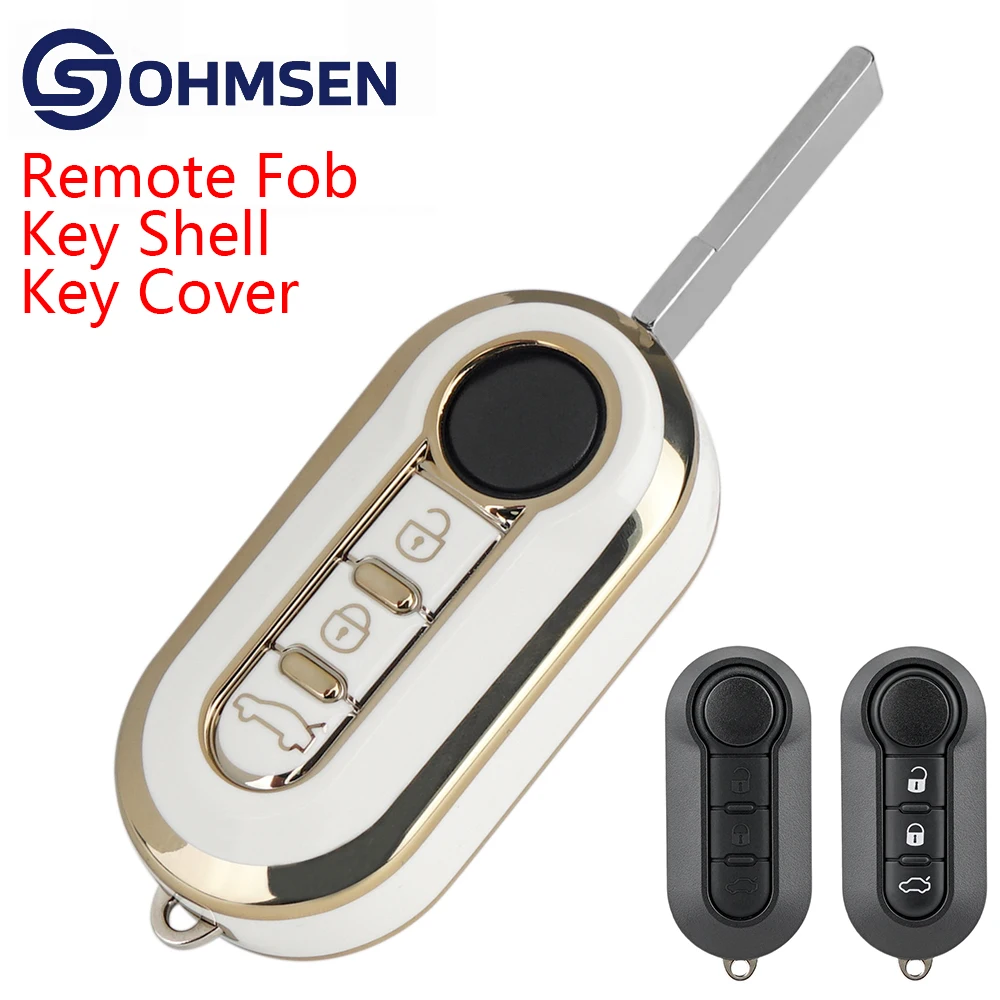 

OHMSEN Car Remote Flip Key Fob 3 Button Shell Case Cover 433Mhz Delphi System For Fiat 500 Grande Punto Doblo