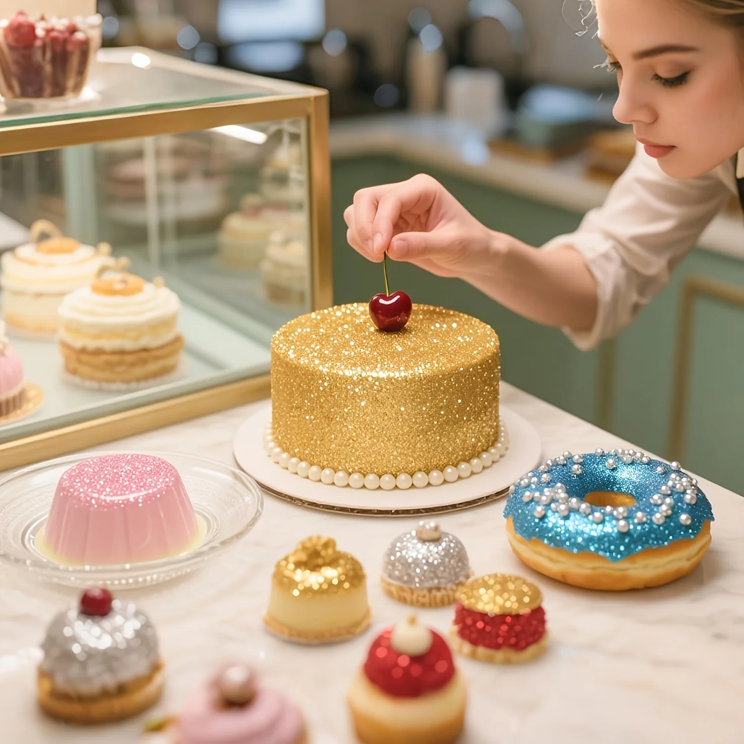 Regenbogen-Glitzer, Schillernde Rosa Streusel Kuchendekoration, Cupcake-Kekse Getränke Oster- und Muttertagsdekoration – Detail 5
