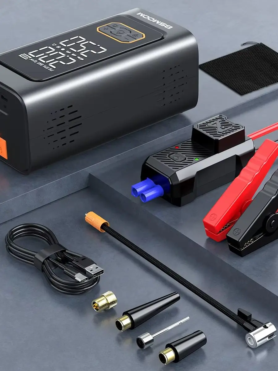 25000mAh Starthilfegerät mit Luftkompressor, 160 PSI Luftkompressor, 1500 A 12V Autobatterie-Booster Powerbank mit Luftpumpe für alle Benzin- oder 10L-Dieselmotoren, 2-in-1 tragbare LCD-Starthilfbox