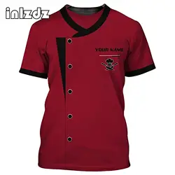 Mens Contrast Kleur Chef Shirt Korte Mouw T-shirt Restaurant Keuken Tops Kostuum Stijlvolle Print Hotel Casual Ronde Hals Tops