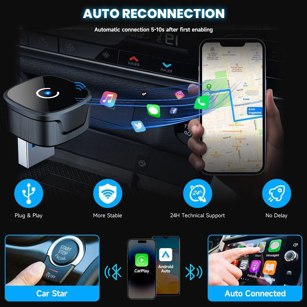 لاسلكي CarPlay أندرويد محول السيارات USB نوع-c دونغل الذكية صندوق صغير التوصيل والتشغيل العالمي لشركة فولكس فاجن تويوتا نيسان هوندا فورد بنز