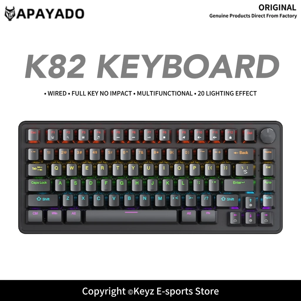 K82 75% Portable Wired Mechanical Keyboard APAYADO Hot Swappable Switches Aluminum Multifunctional Knob RGB Backlit