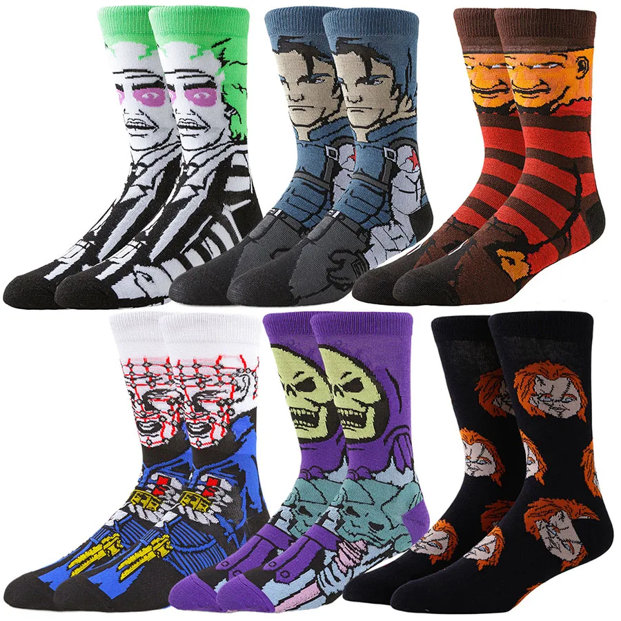 

6 пар забавных геймерских носков для мужчин и женщин с героями мультфильмов, аниме, хип-хоп, уличная мода, новинка, носки для экипажа