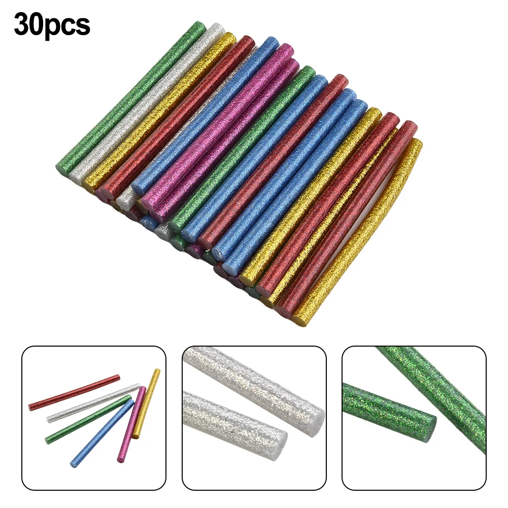 30Pcs Hot Melt Glue Stick & Fine Flash 7×100mm Greeting Cards/Holiday Gifts/Packaging Box Hand DIY Stick Color Hot Melt Stick