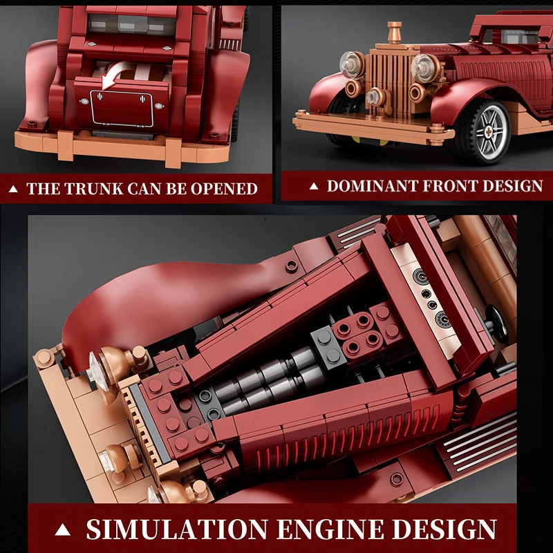 

Винтажная модель автомобиля 11033, конструктор MOC, 865 деталей, сборная модель транспортного средства, коллекционная развивающая игрушка, украшение, маленькие кирпичики, подарки для мальчиков