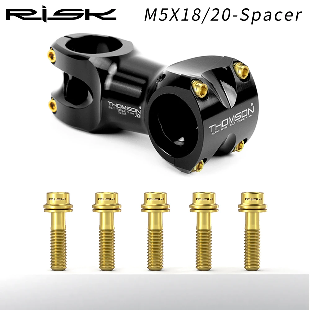 RISK 6PCS M5x16/18mm Bike Stem Screws Bolt Titanium Alloy MTB Steering Stem Handlebar Ultralight Stem Fixing Screws - view 3