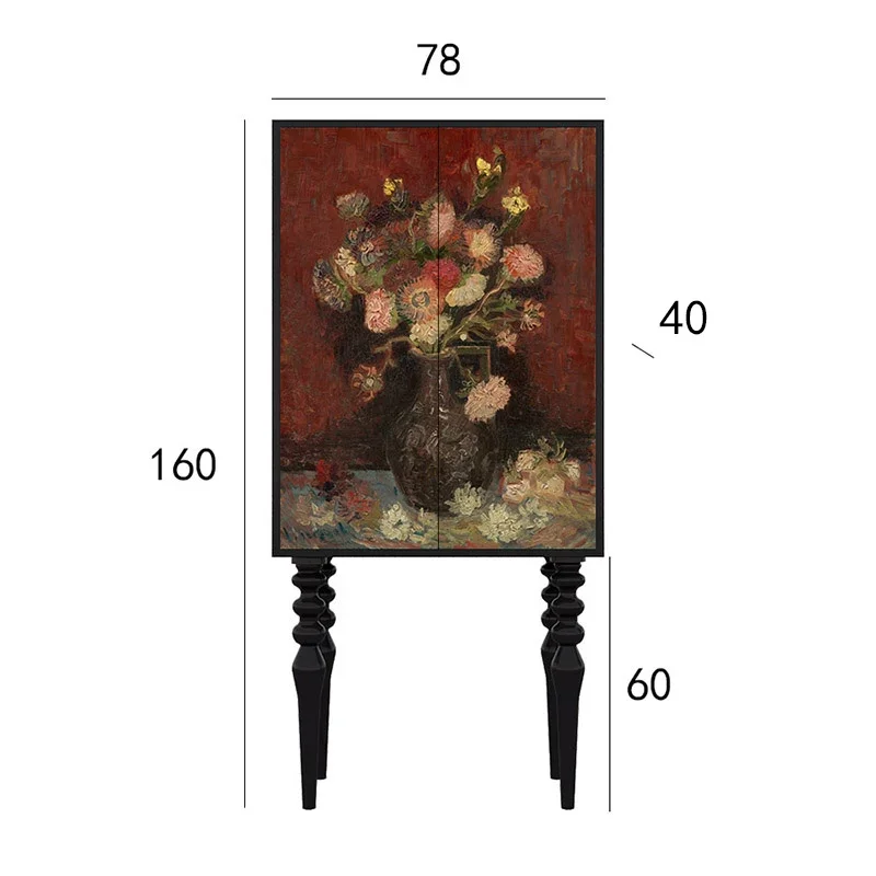 Retro Oil Painting Pure Solid Wood French Solid Wood Living Room Integrated Installation High Foot Cabinet Custom Wardrobe