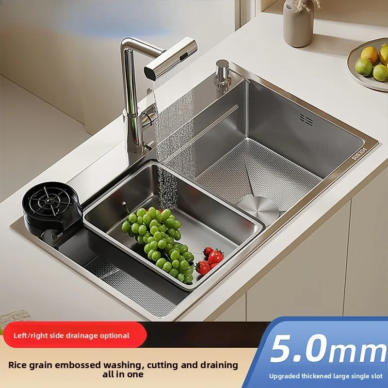 Silver Kitchen Sink Large Single Bowl SUS304 Stainless Steel Thickened Home Use Kitchen Sink Kitchen Items Stainless Steel Sink