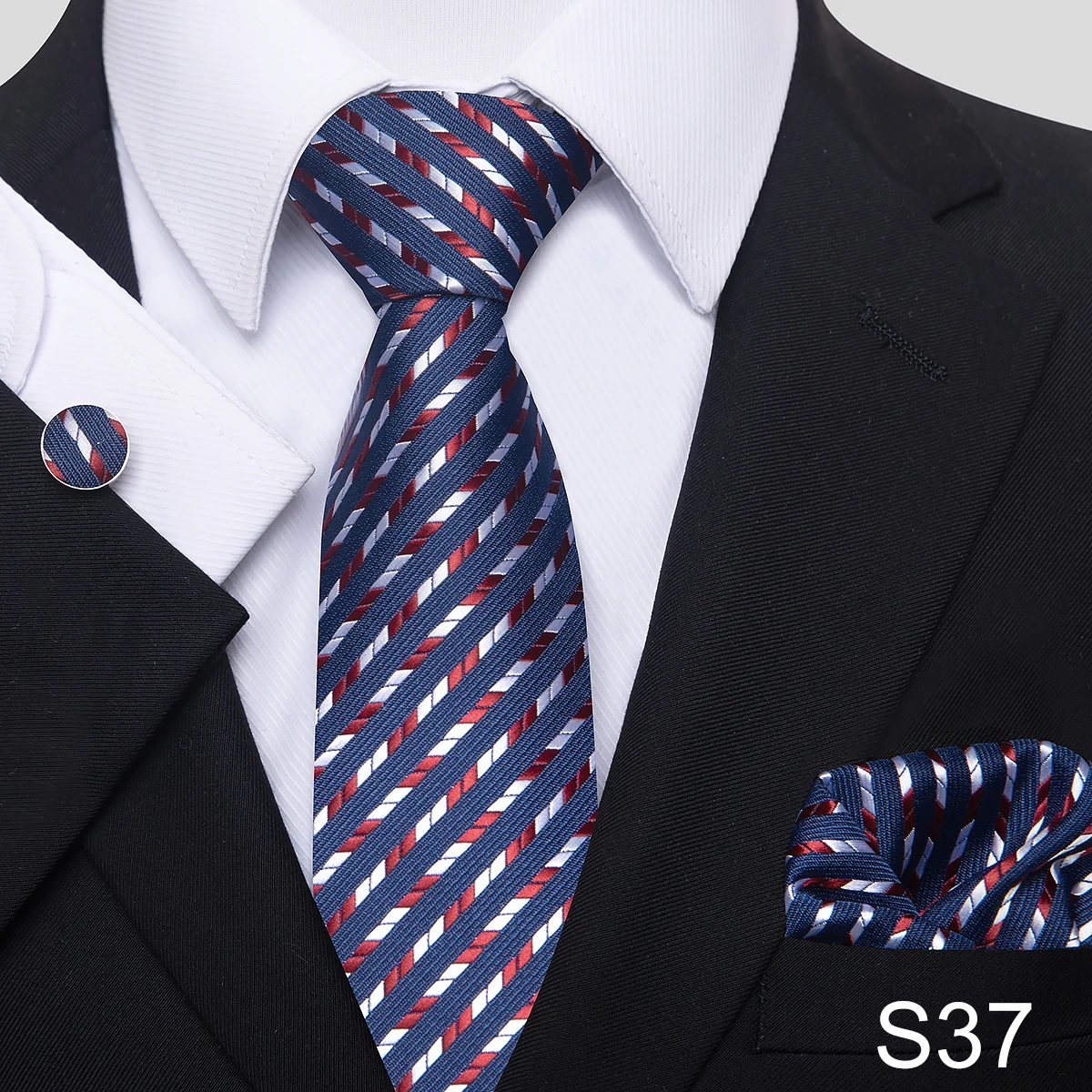 Herren-Krawatten-Set, 3-teilig, geeignet für formelle Anlässe, Hochzeiten und Bankette – Detail 9