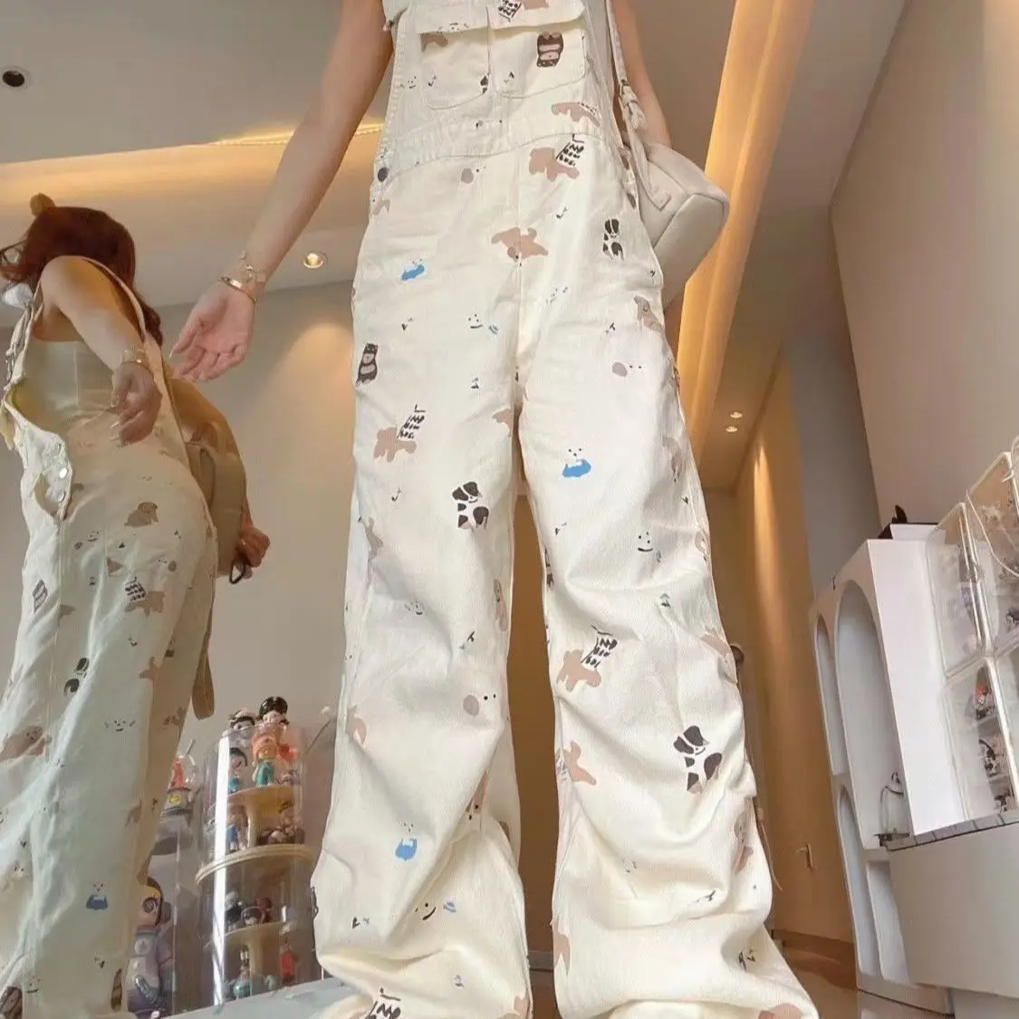 ジャンプスーツ 結婚式 ゲスト クラブウェア アクティブオン ビーチ レッグ リベット チューブ フレア オーバーサイズ スパゲッティ ポケット プリント レター プラス