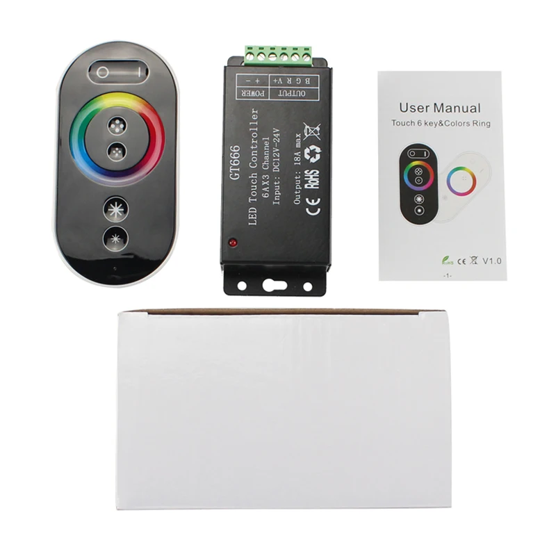 3CH RGB Controller DC 12V 24V 18A High Power LED Dimmer with Touch 6 Key &Color Ring RF Wireless Remote for Strip Light Fixtures