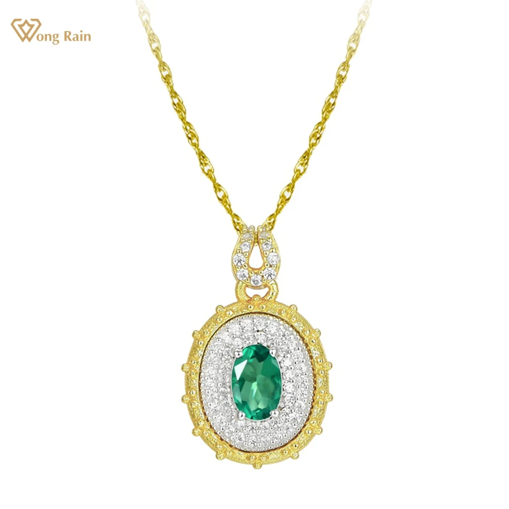 

Wong Rain 18K Gold Plated 925 Sterling Silver 1CT Oval Cut Emerald High Carbon Diamond Gemstone Pendant Necklace Fine Jewelry