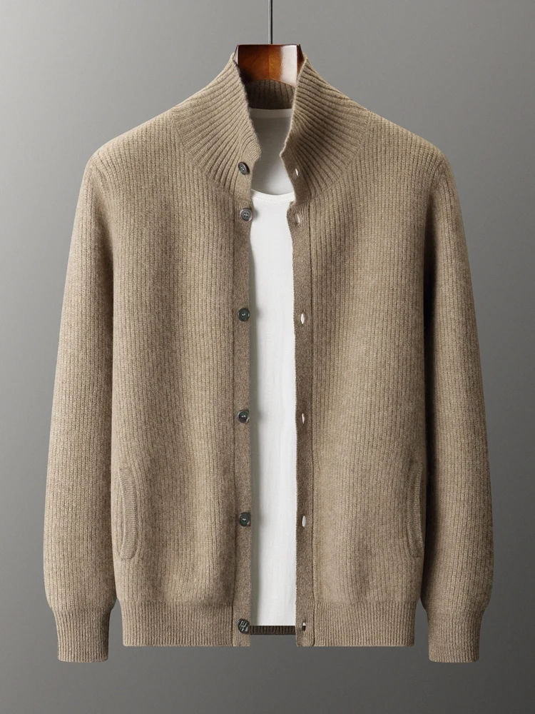 

Пальто, мужской свитер, кардиган, 100% кашемировый свитер, осенне-зимняя одежда, кардиган с высоким воротником на пуговицах, утепленная теплая вязаная куртка