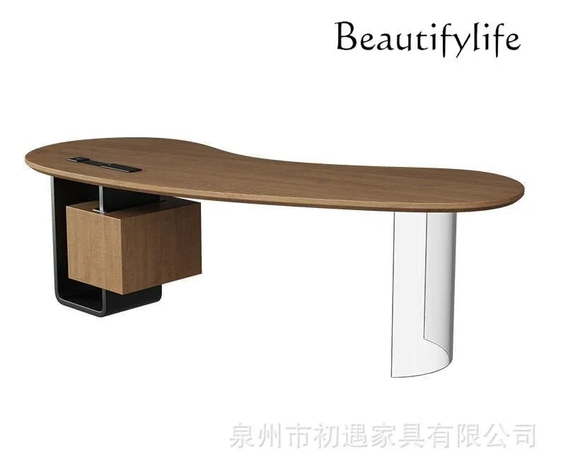 Solid wood curved boss table light luxury high sense president's office computer desk modern simple commercial desk work