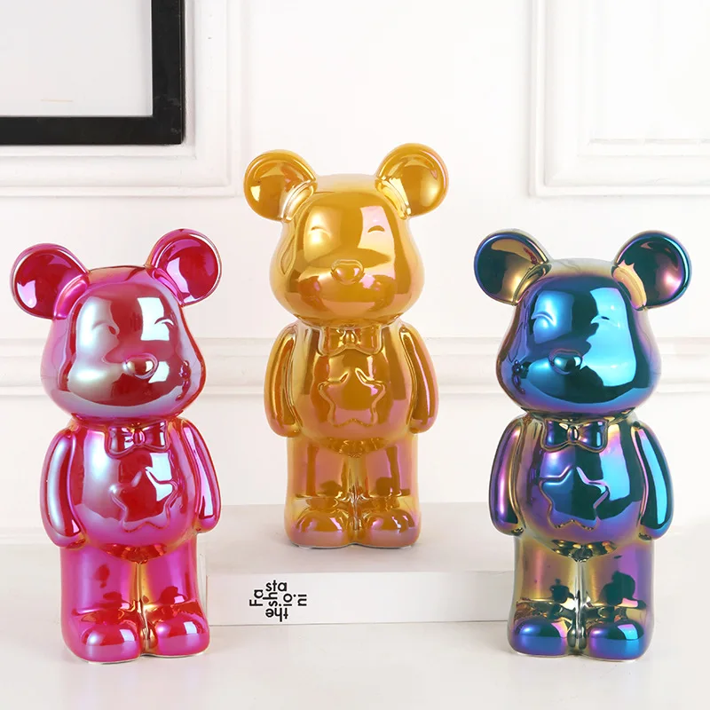 

Cartoon Bear Heart-Shaped Small Dolls High-End Ceramic Home Decorations Elegant TV Wine Cabinet Ornaments for Knick-Knacks