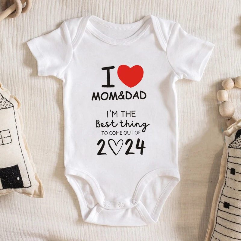 I\'m The Best Thing 2024 Newborn Baby Rompers Cute I Love Mom and Dad Infant Summer Bodysuits Short Sleeve Boys Girls Clothes