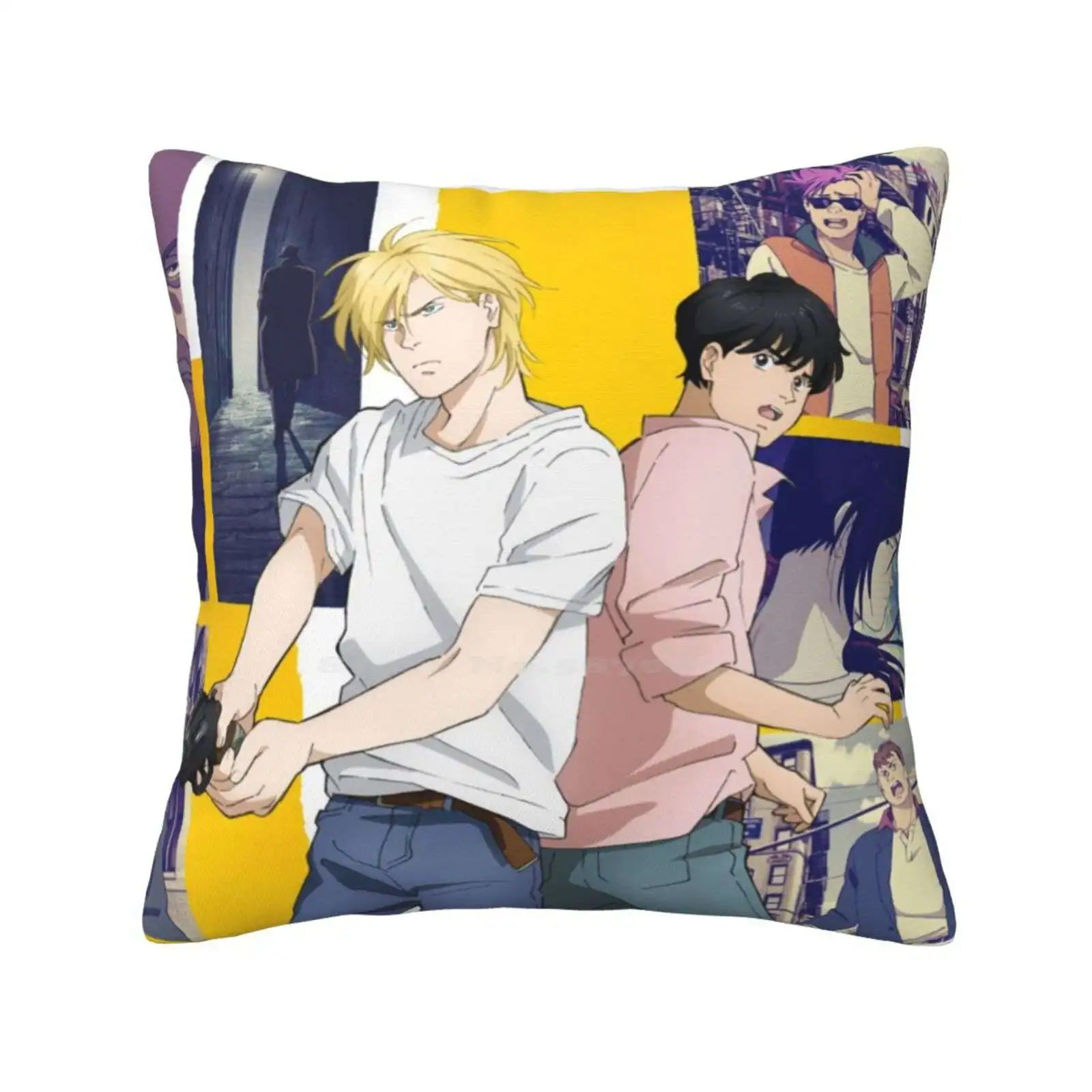 Banana Fish Official Poster Cover Design Throw Cushion Pillow Cover Banana Fish Ash Lynx Yellow Black Manga Anime Eiji Okumura