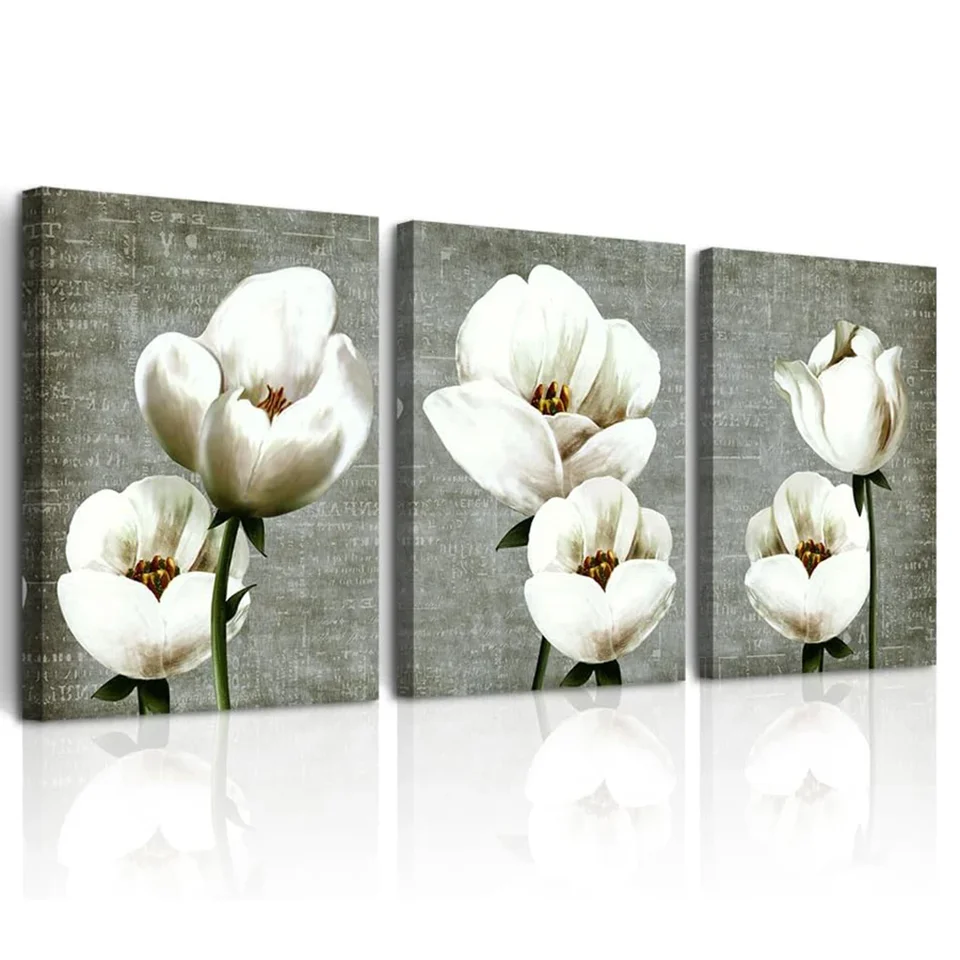 Abstract retro style white tulip flowers DIY 5d Diamond Painting Cross Stitch 3 pcs Flora Diamond Mosaic Embroidery Home Decor