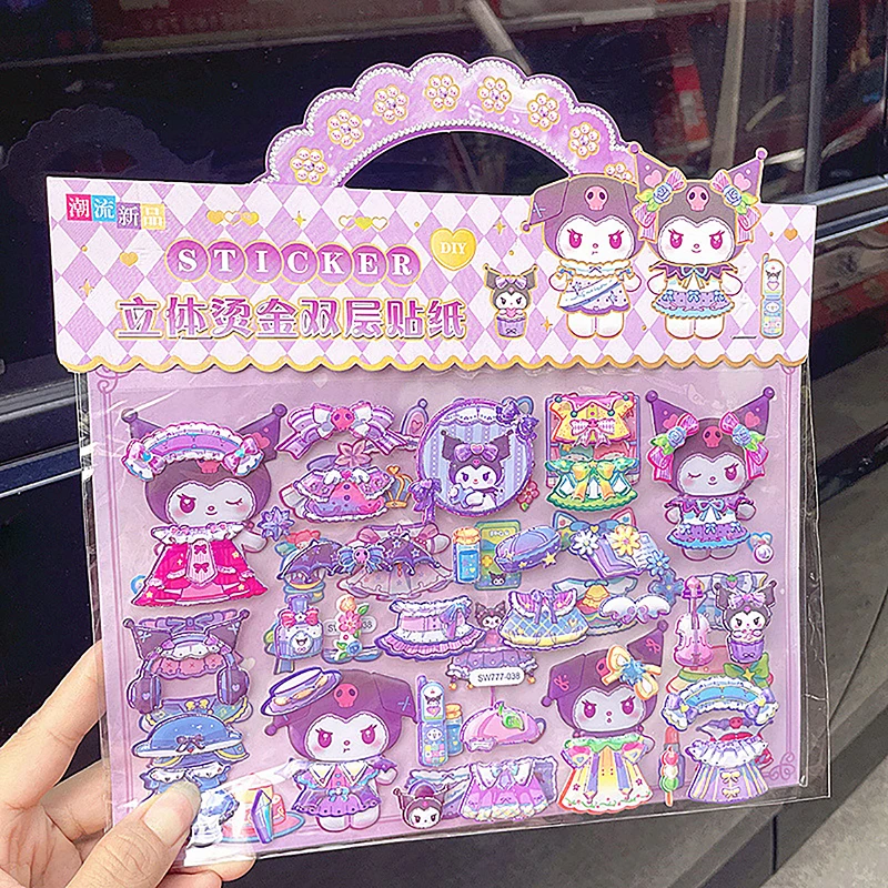 Sanrio สติ๊กเกอร์3D สองชั้นลายการ์ตูน, สติกเกอร์ลายการ์ตูนน่ารักเมโลดี้คุรุมิสติกเกอร์สามมิติรางวัลแบบ DIY ของขวัญของเล่น