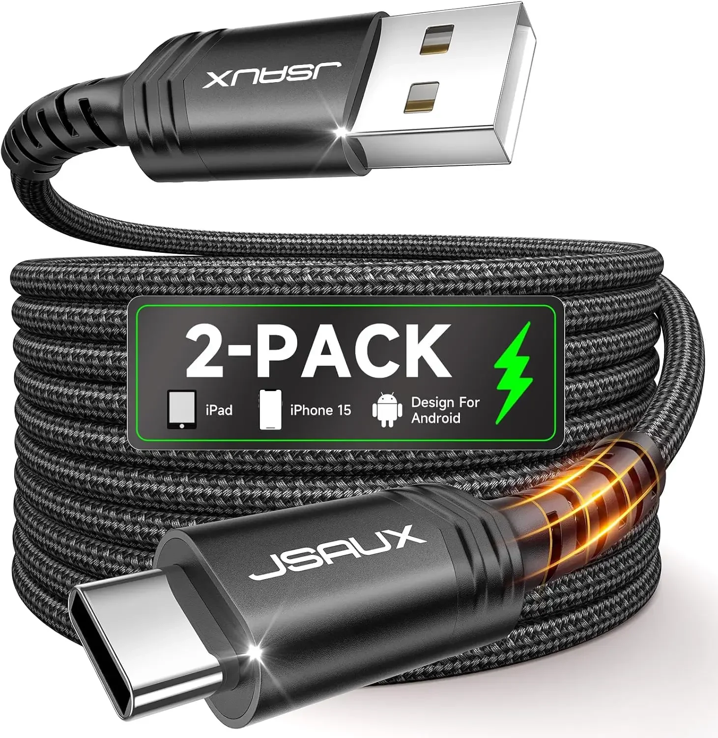 USB C Cable [2-Pack 10ft], USB A to USB Cord Fast Charging for iPhone Air, iPhone 17, iPhone 17 Pro, iPhone 17 Pro Max, iPhone 16/iPhone 15 Series, Samsung S20 S10, Note 20 10, Car Play-Black