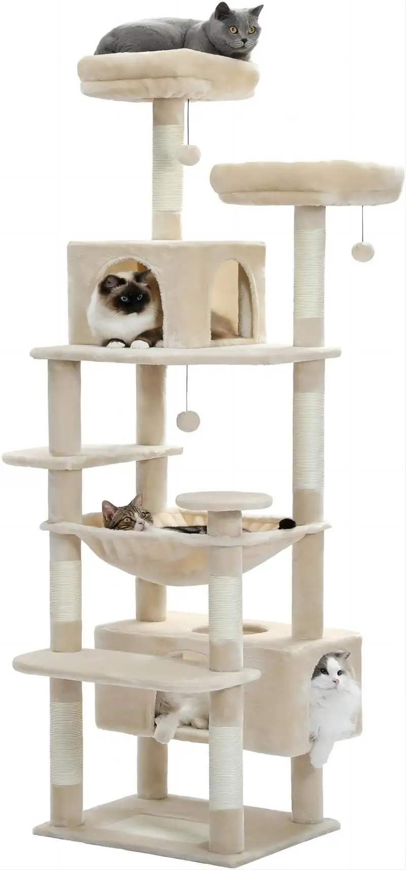 

Large cat tree, 72 inch large cat tower, cat apartment with sisal covered scraping columns and padding