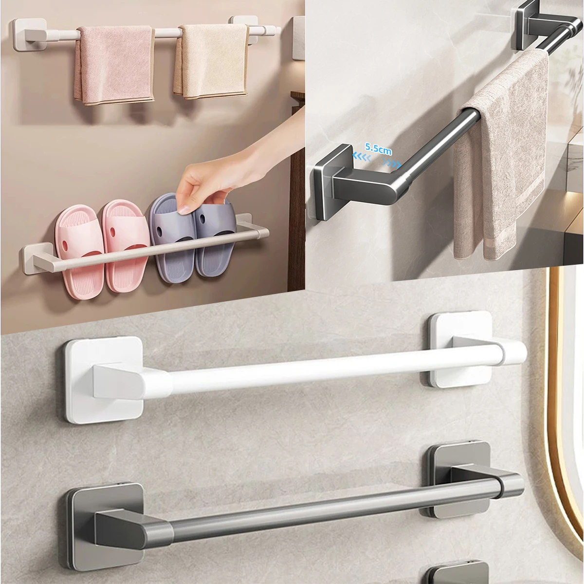 

50cm Bathroom Towel Rack Towel Holder Self-adhesive Bathroom Towel Rack Hooks Bathroom Shelf Without Drilling Towelrack Bathroom