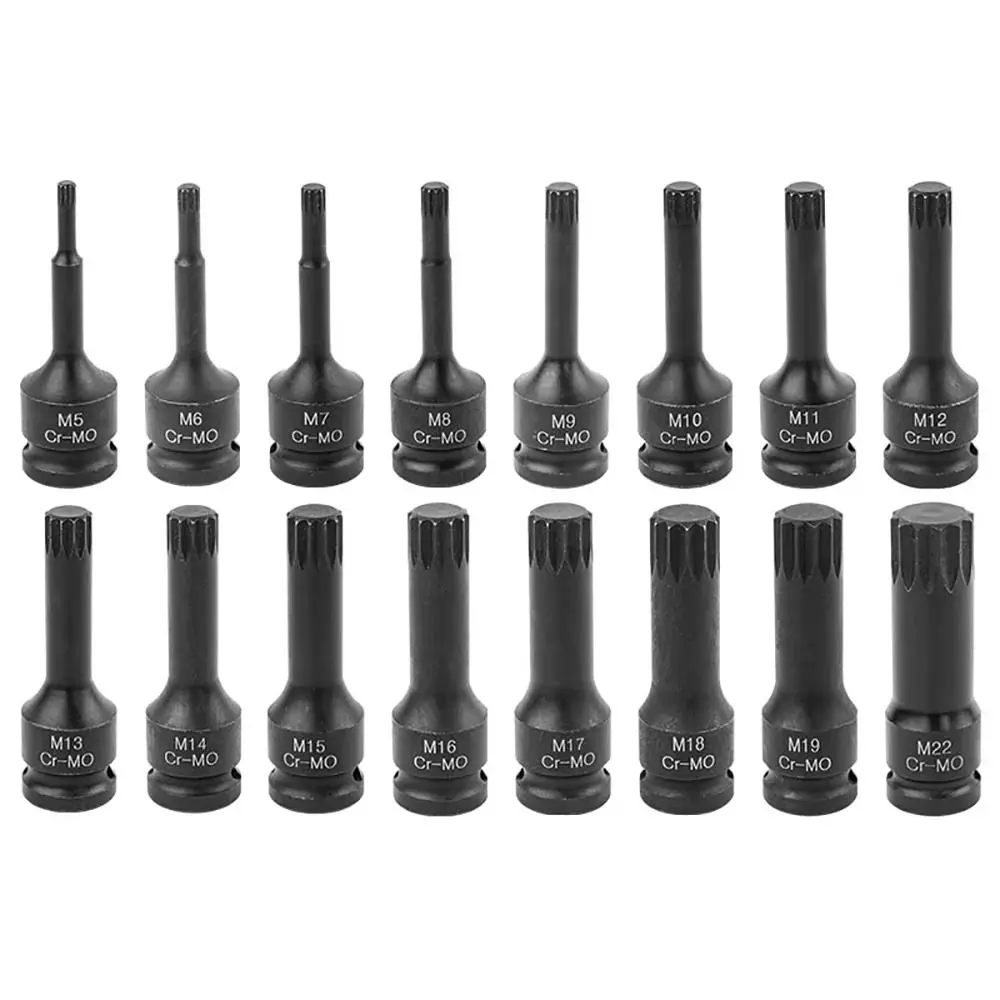 1 pçs métrica 1/2 Polegada haste adaptador de soquete de broca elétrica bit longo 78mm comprimento 12 pontos torx soquete M5-M19 cr-mo aço