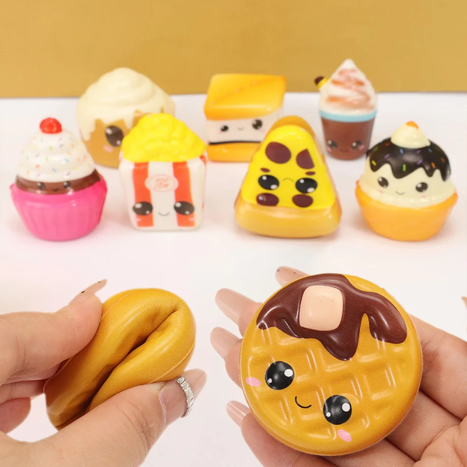 Mini Food Squishy Toys, Slow Rising PU Material, Assorted Simulation Cake & Burger Stress Relief Toys, Random Style Blind Box view 2
