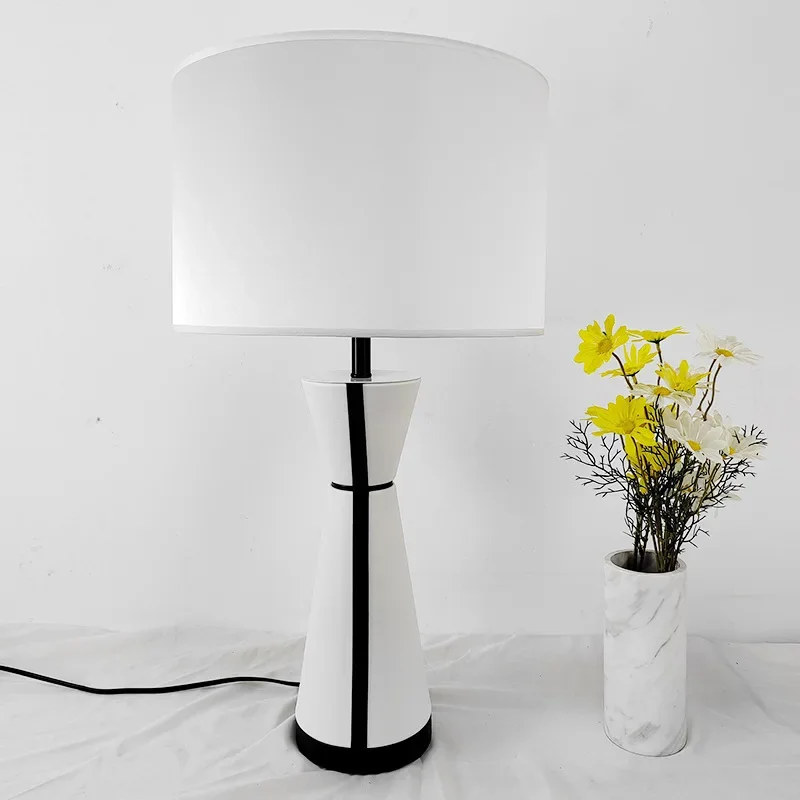 SANDYHA Nordic Modern Ceramic LED Table Lamp Fabric Shade Elegant Design Living Room Bedroom Study Sofa Bedside Accent Lighting