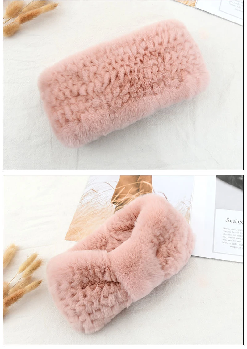 Luxuriöses Winter-Stirnband für Damen aus 100% Rex-Kaninchenfell, Elastisches Haarband aus Echtfell, Hochwertige Mode-Accessoires – Detail 9