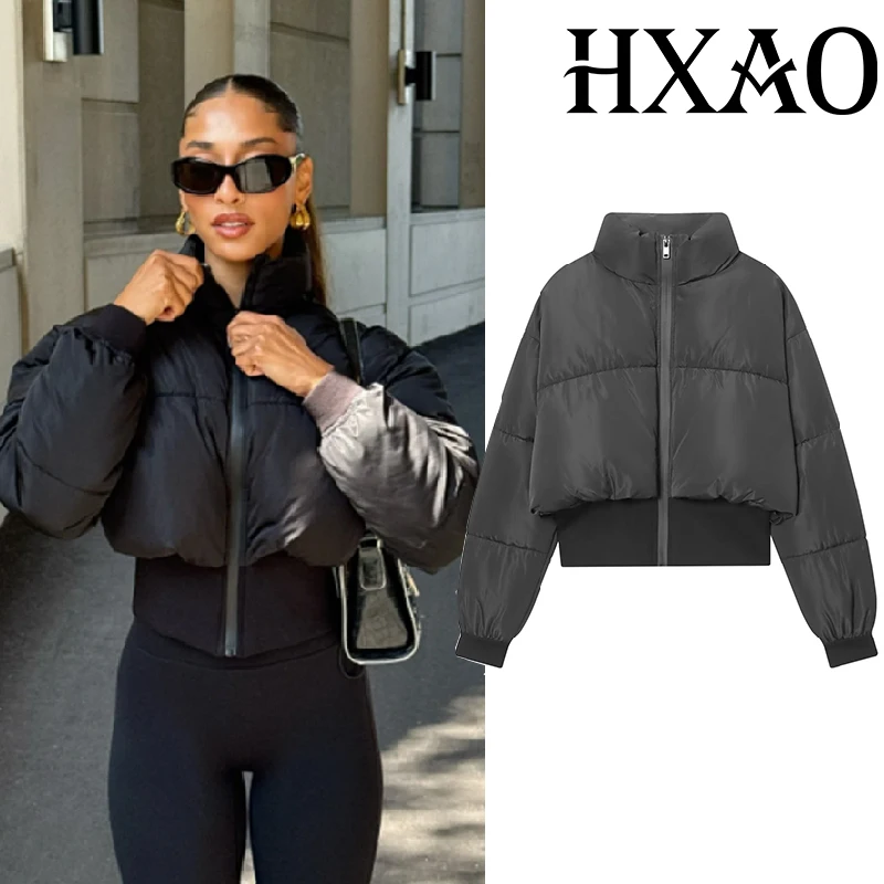 

HXAO Black Women Winter Coats Parkas Padding Quilted Jacket Woman Zipper Long Sleeve Warm Ladies Coat Bomber Short Jacket
