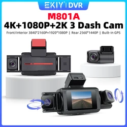 EKIY M801A 4K 1080P 2K Car DVR Dash Cam 3 Lens Dash Camera GPS WiFi Video Recorder 24H Parking Monitor with Rear Interior Camera