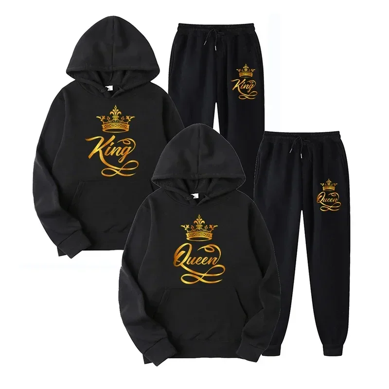 Fashion Couples Sportwear Set KING or QUEEN Printed Hoodie Suits 2PCS Set lover Designer sweatshirt sweatpant Streetwear