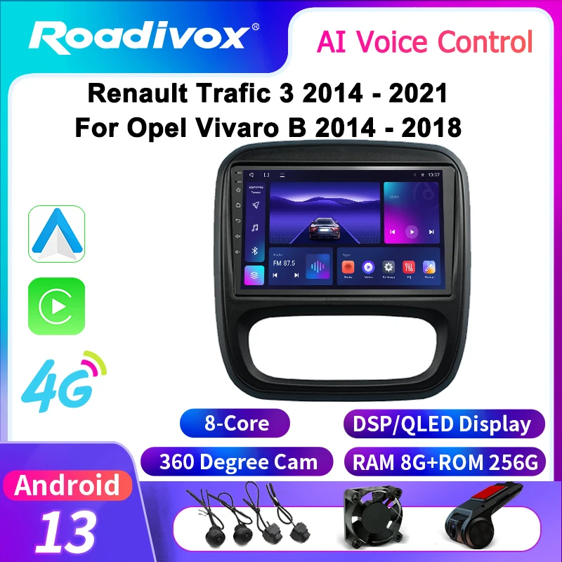 

roadivox Android car radio for Renault Trafic 3 2014 2021 For Opel Vivaro B 2014 2018 GPS Navigation video Multimedia Player