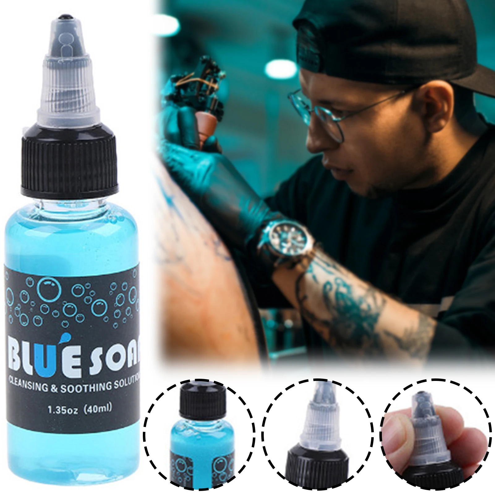 Saponi blu da 40 ml Sapone detergente per tatuaggi Soluzione lenitiva Idratante efficace Unguenti per sbiadimento del tatuaggio per trucco permanente