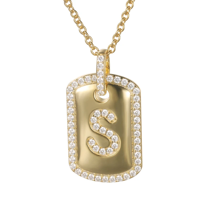 Mens 3D Initial S Dog Tag Pendant - Iced Out Hip Hop Necklace Charm joyas