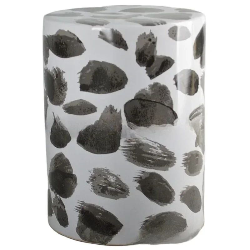 Black and white spotted pattern round ceramic medium and high temperature glaze ceramic stool