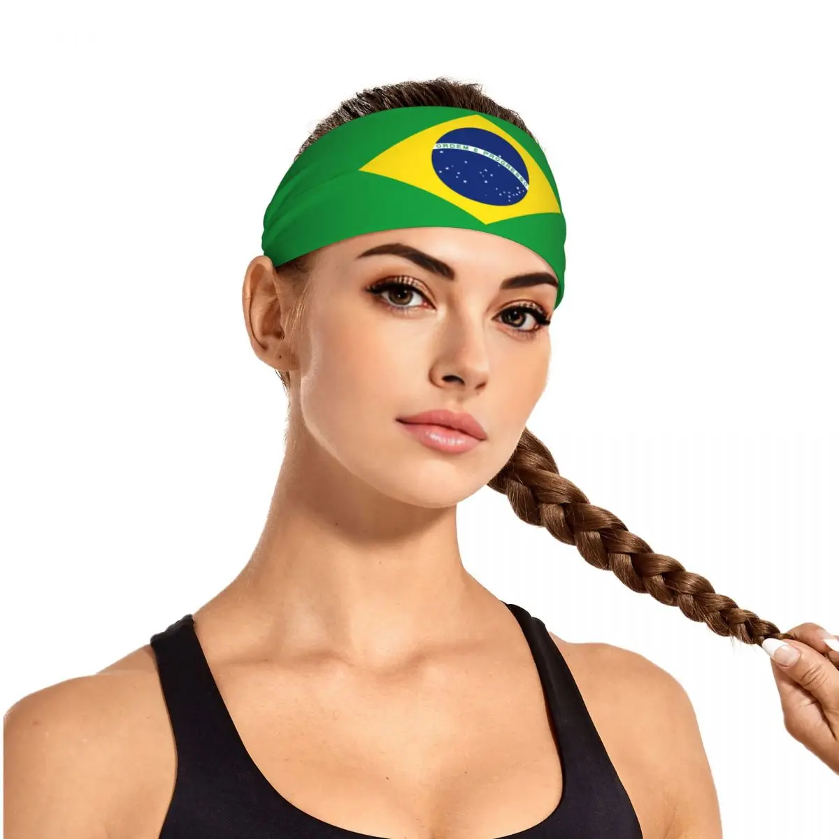 Custom Brazil Flag Headband Men Women Non Slip Moisture Wicking Athletic Sweatband for Training