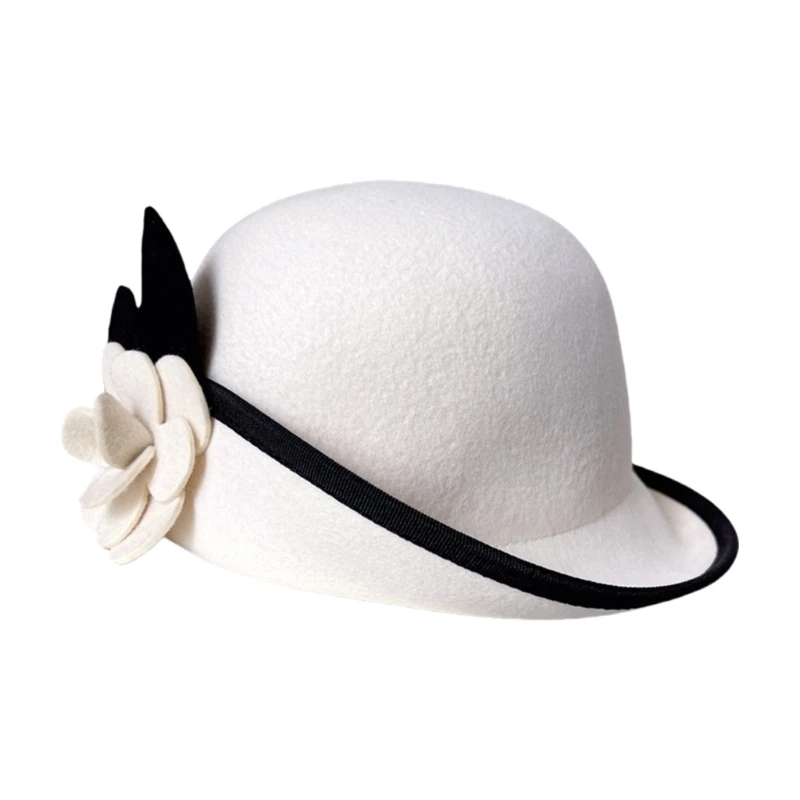 New Roll Brim Camellia Dome Hat Vintage Bowler Caps Theme Party Flapper Costume Hat