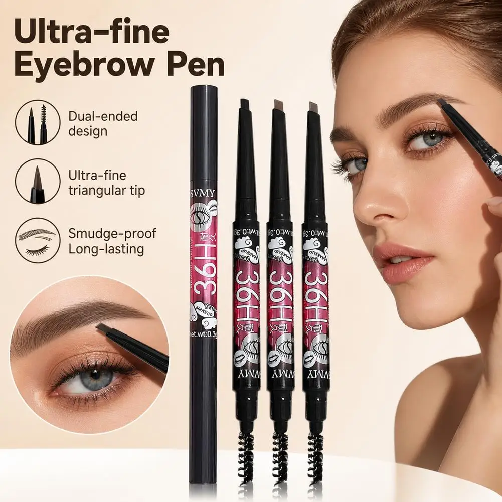 Dual-Ended Eyebrow Pencil Ultra-Fine 3D Triangular Tip Smudge Proof Waterproof Natural Hair-Like Strokes Makeup For Beginners