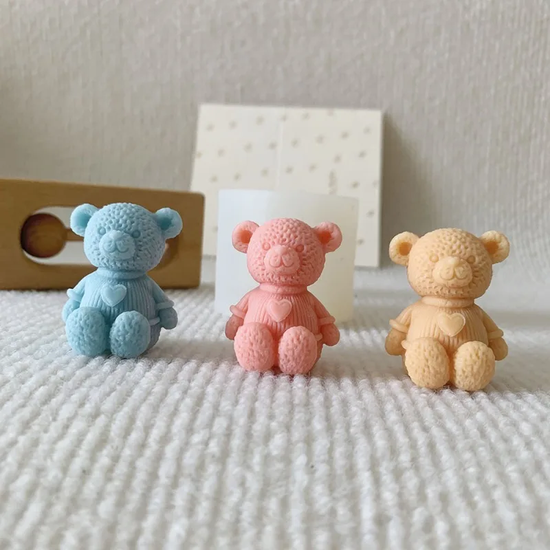 Mini Love Bear Candle Silicone Mold DIY cute Bear crafts Plaster resin cement mold Handmade animal soap making tools - view 3