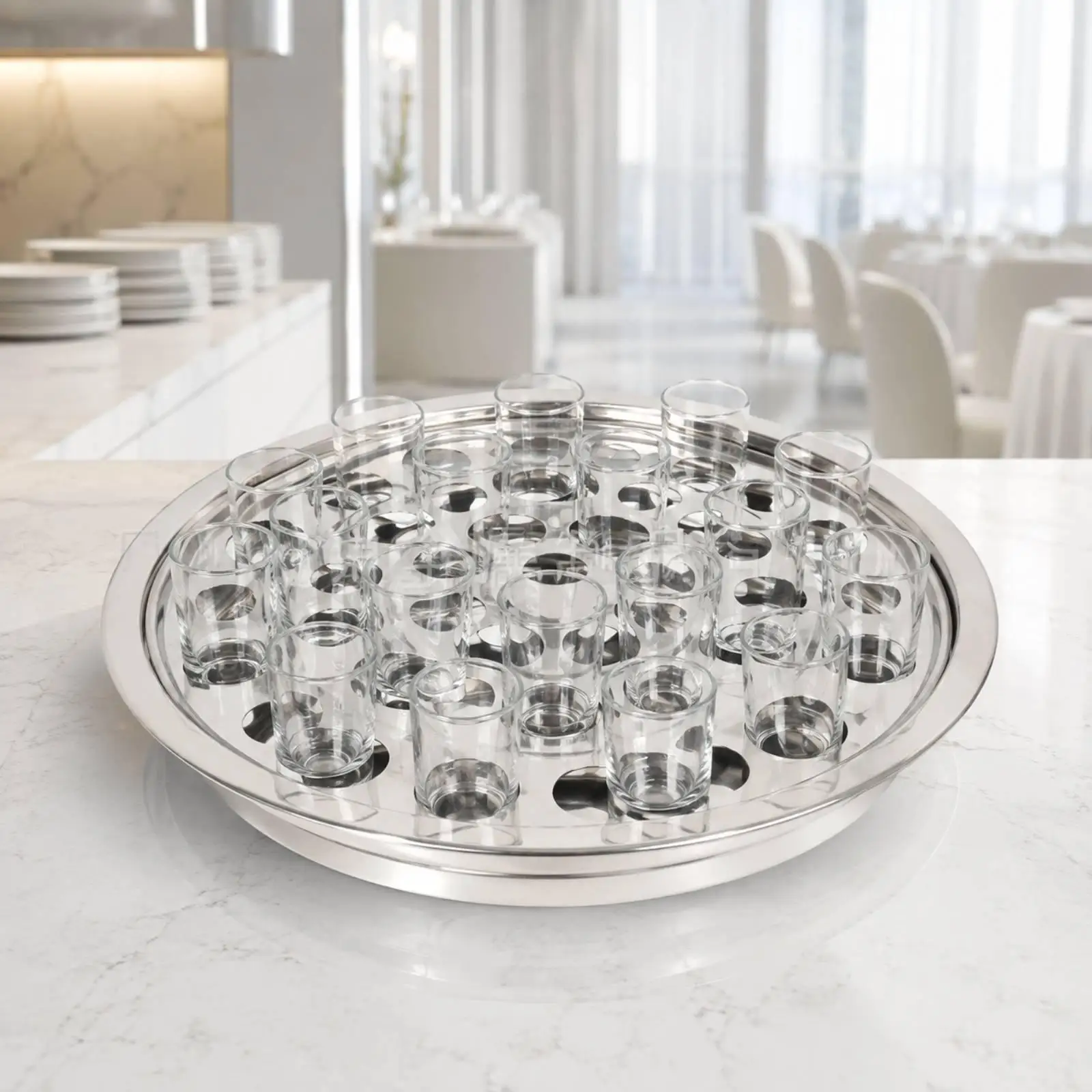 Round Stacking Tray 304 Stainless Steel Raised Edge 40 Hole Perforated Serving Dish for Kitchen Cafe Restaurant Storage